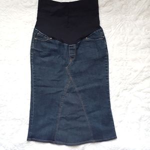 Maternity Denim Skirt Midi Size Medium Jean Calf Length Three Seasons Maternity